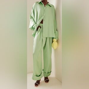 Sleeper Mint Green Pajama Set - Wide-Leg Trousers & Oversized Blouse